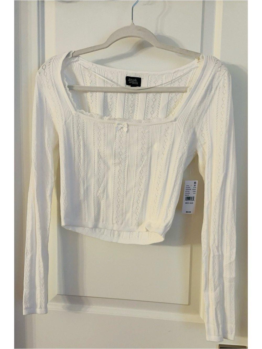 Pac-Sun White Long-Sleeve Square Neck Knit Top
